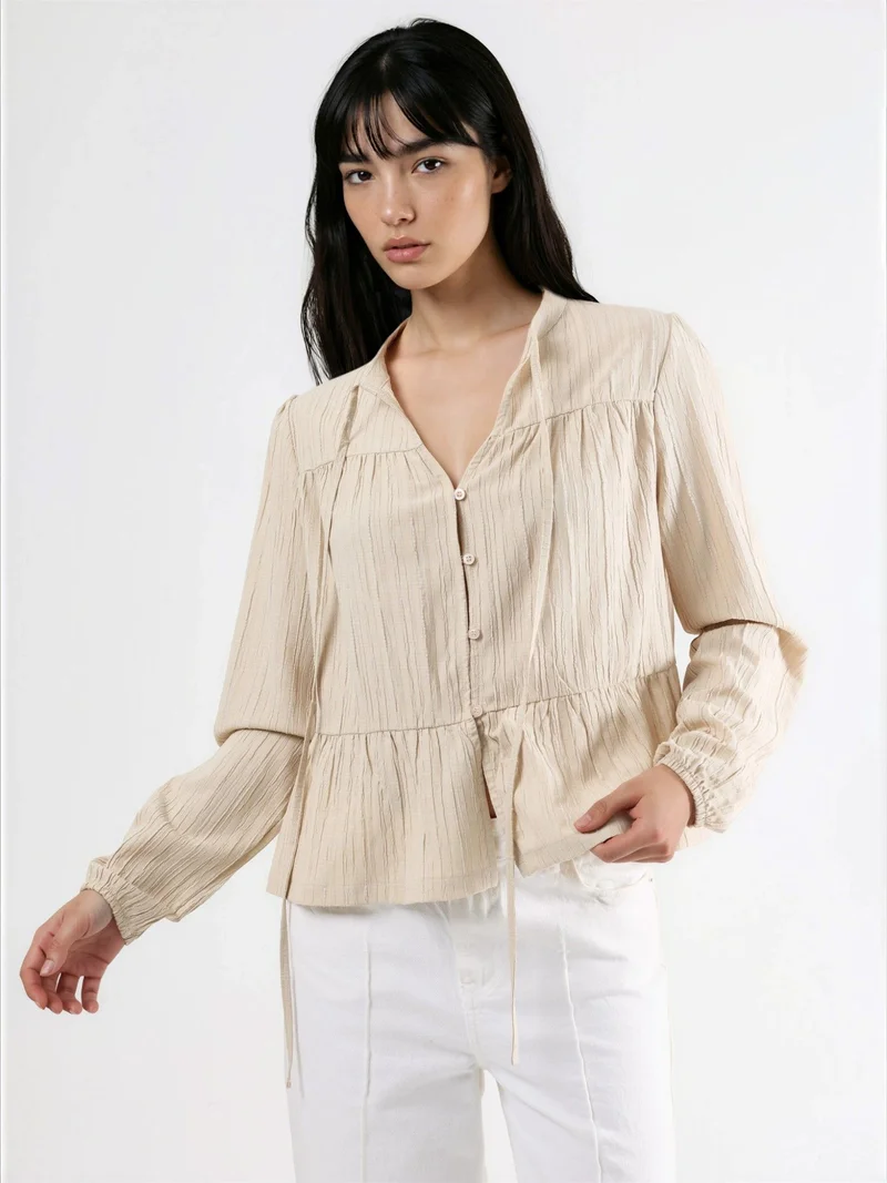 HICCUP Long Sleeve Tippet Collar Blouse