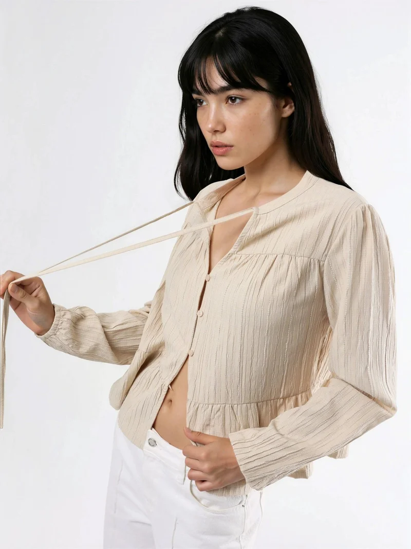 HICCUP Long Sleeve Tippet Collar Blouse