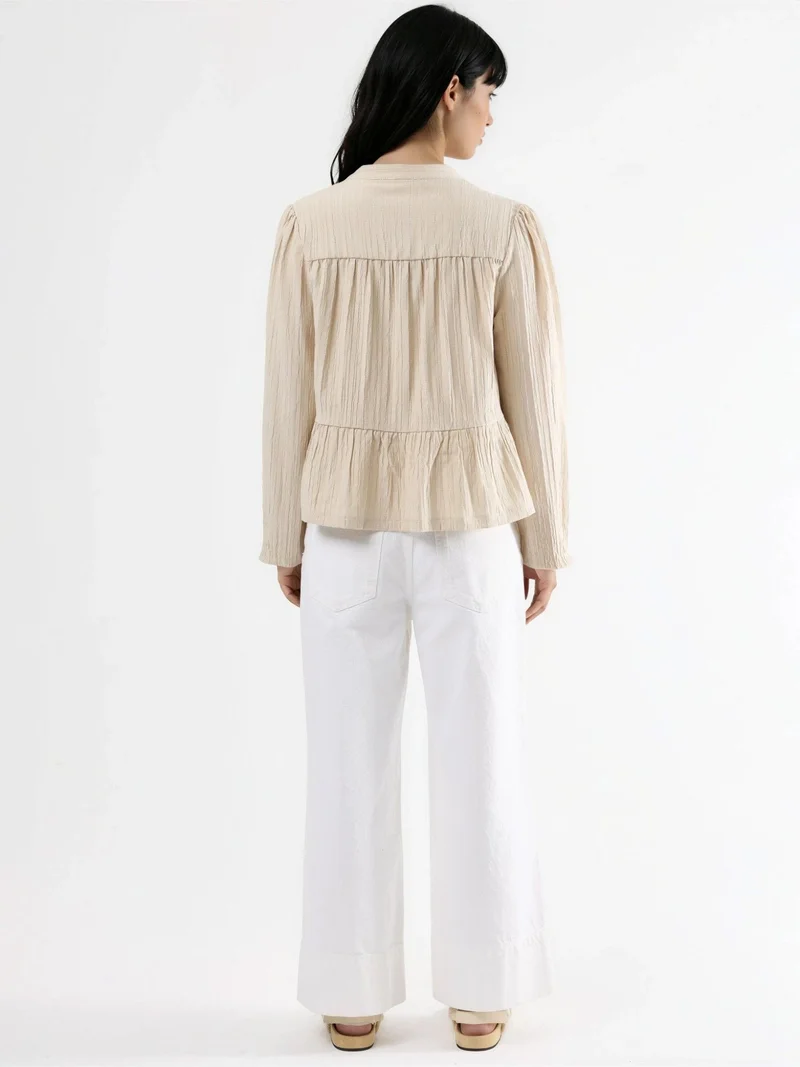 Hiccup Ivory Natural Long Sleeve Tippet Collar Blouse for Women | Best Price UAE