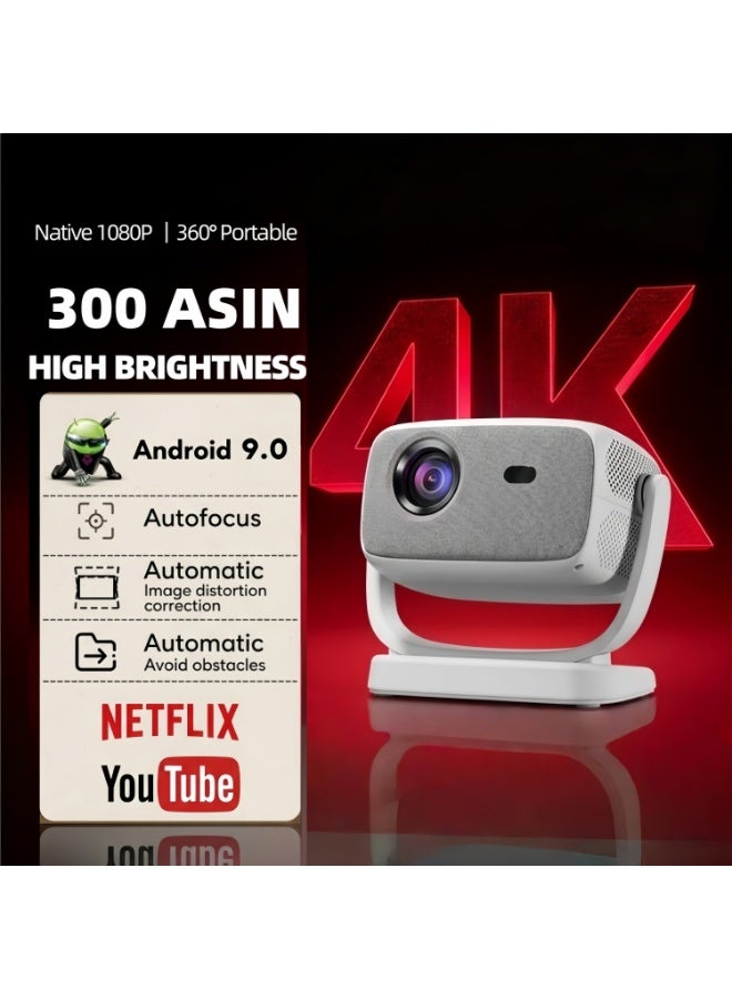 فلاشهوك جهاز عرض سينما منزلية 4K - جهاز عرض أصلي 1080P 300 ANSI عالي السطوع مع واي فاي 6 وبلوتوث، ضبط تلقائي للصورة/تصحيح الانحراف التلقائي/جهاز عرض أفلام خارجي بزاوية قابلة للتعديل، متوافق مع iOS/Android/PC/PS4/PS5/TV Stick/PC/Xbox/الكمبيوتر المحمول - Image 1