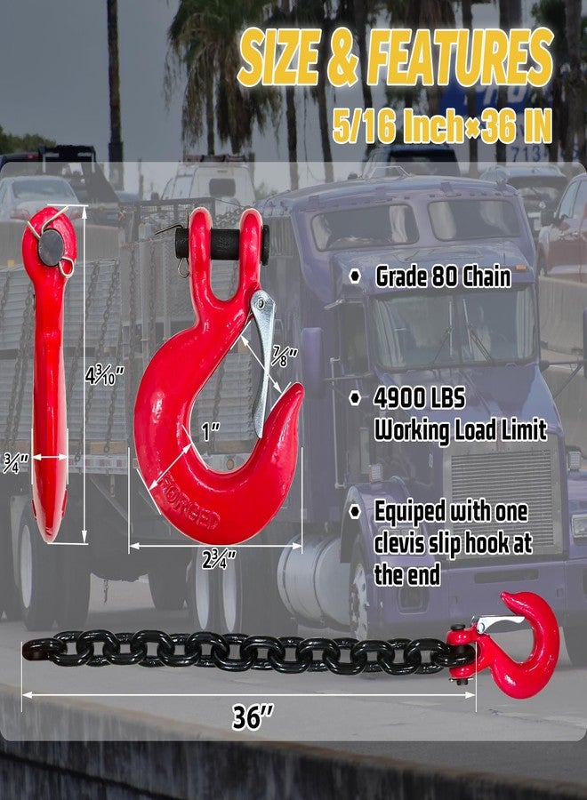 SENKEYFE 5/16" Trailer Safety Chain-G80 Tow Chain with G70 Clevis Safety Hooks|35" Transport Chain Holder with Heavy Duty|4900 lbs Safety Working Load|Truck Towing Binding for Gooseneck(2 Pack-EP Black) - Image 2