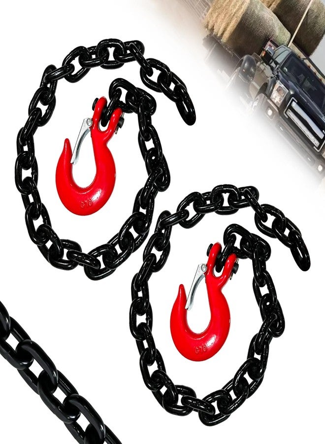 SENKEYFE 5/16" Trailer Safety Chain-G80 Tow Chain with G70 Clevis Safety Hooks|35" Transport Chain Holder with Heavy Duty|4900 lbs Safety Working Load|Truck Towing Binding for Gooseneck(2 Pack-EP Black) - Image 1