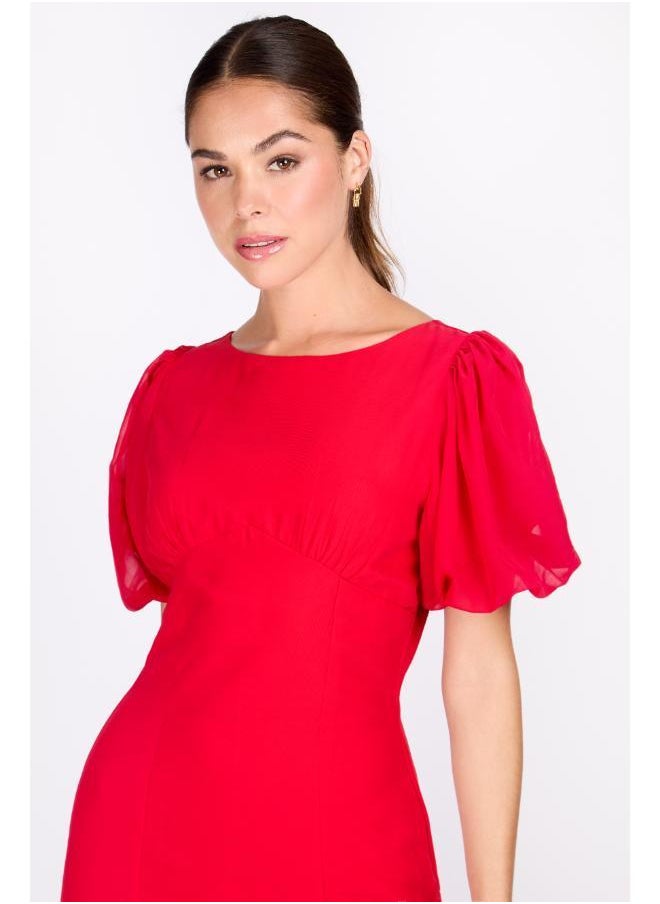 Little Mistress Chiffon Puff Sleeve Dress  - Image 3