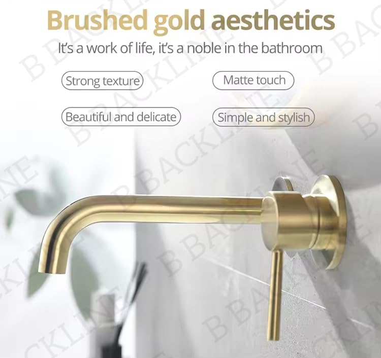 B Backline Brass Wall Mount Single Lever Basin Mixer Tap with Hot & Cold Water | tap for Basin | Bathroom Basin Faucet | Tap for Bathroom & Livingroom (Brushed Gold) - Image 3