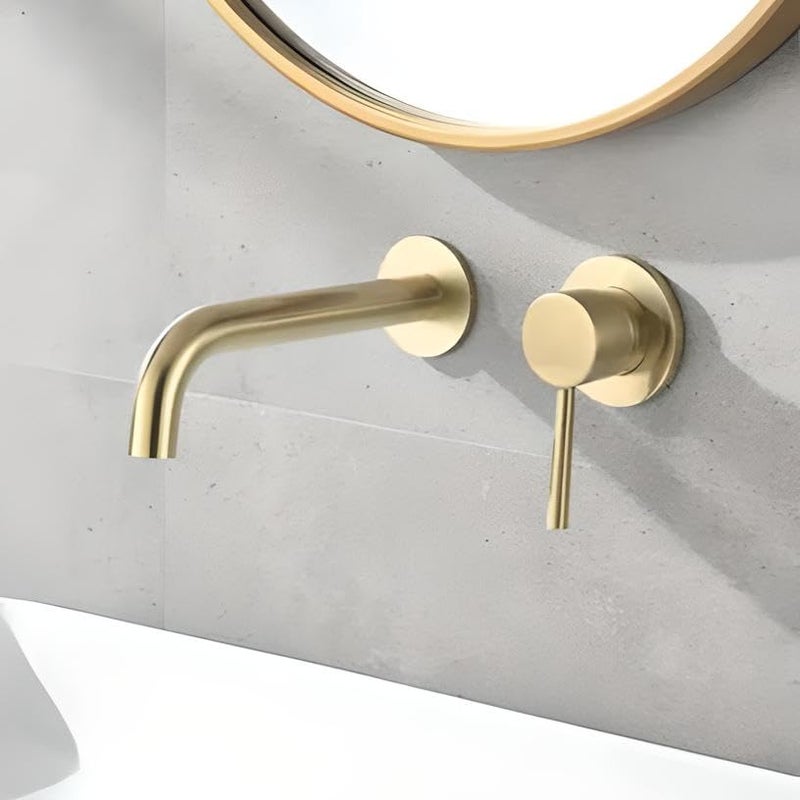 B Backline Brass Wall Mount Single Lever Basin Mixer Tap with Hot & Cold Water | tap for Basin | Bathroom Basin Faucet | Tap for Bathroom & Livingroom (Brushed Gold) - Image 1