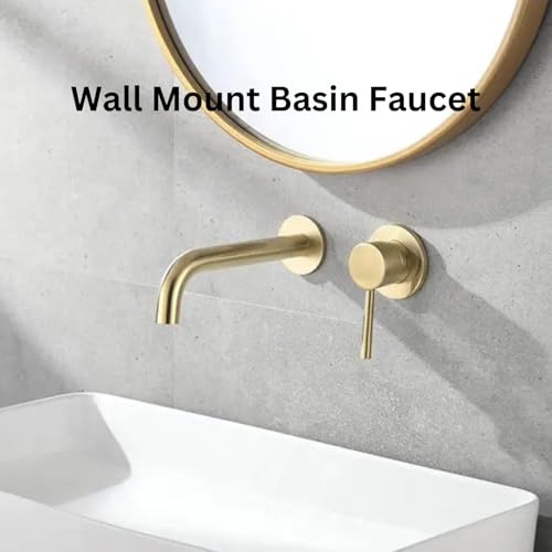 B Backline Brass Wall Mount Single Lever Basin Mixer Tap with Hot & Cold Water | tap for Basin | Bathroom Basin Faucet | Tap for Bathroom & Livingroom (Brushed Gold) - Image 2