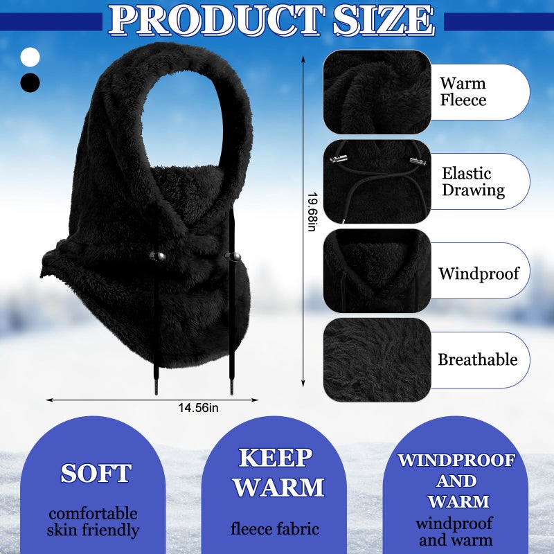 Jamntower 4 Pcs Ski Accessories Fleece Balaclava Mask with Snow Goggles Waterproof Winter Warm for Adults Men Women Outdoor(Black, White) - Image 3