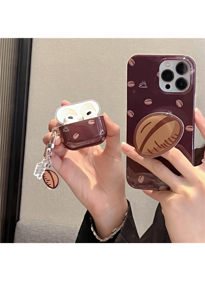 Generic - Ins Autumn And Winter Simple Coffee Bean AirPods Pro2 Suitable For ApplePro Bluetooth Headset Protective Cover 2 Generation Soft-Color:Brown Red Coffee Beans + With Pendant-Model:AirPods Pro - Image 1