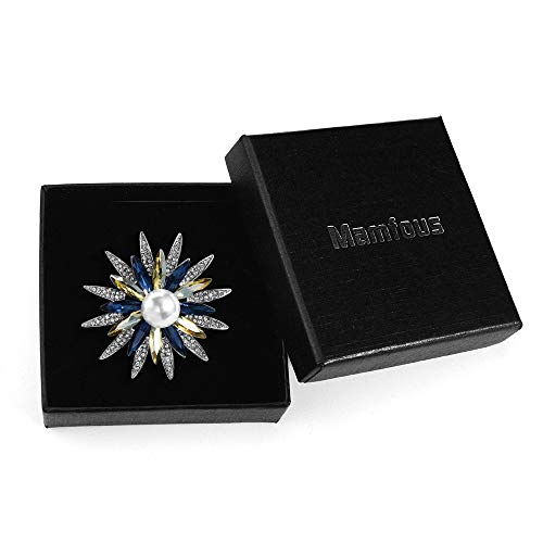 Mamfous Austrain Crystal Flower Brooch for Women with Simulated Pearl Bouquet Pins Jewelry Accessories (silver) - Image 3