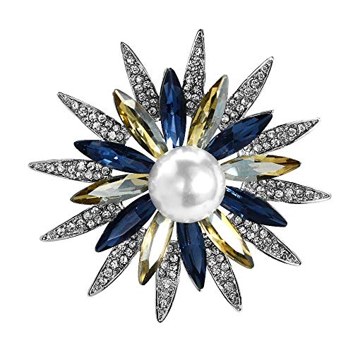 Mamfous Austrain Crystal Flower Brooch for Women with Simulated Pearl Bouquet Pins Jewelry Accessories (silver) - Image 1