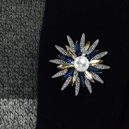 Mamfous Austrain Crystal Flower Brooch for Women with Simulated Pearl Bouquet Pins Jewelry Accessories (silver) - Image 5