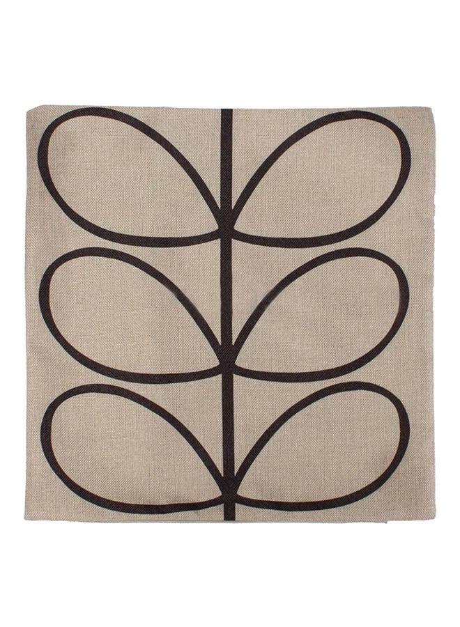 NIBEMINENT 18-Inch Vintage Linen Leaf Print Cushion Cover Beige/Black 45x45centimeter
