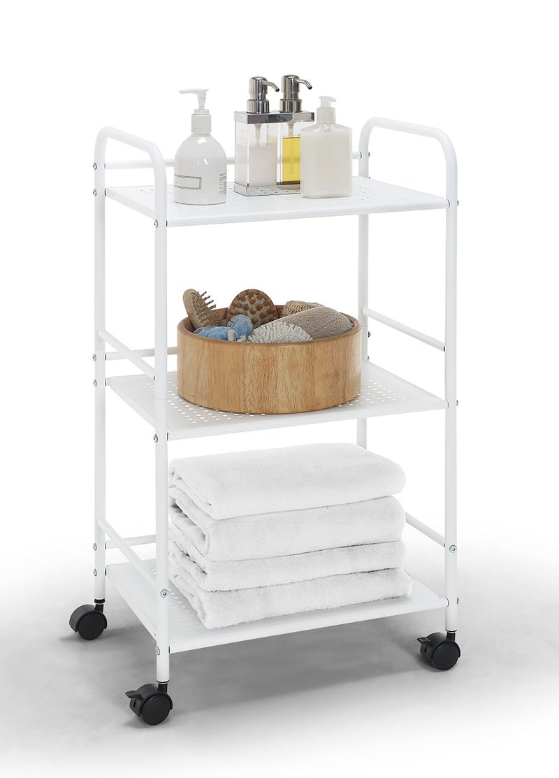 SunnyPoint 3-Tier Rolling Utility Cart â€“ Metal Storage Organizer with Wheels, Mobile Kitchen Cart, Office & Home Organizer, White, 12" D x 16.92" W x 31.1" H - Image 1