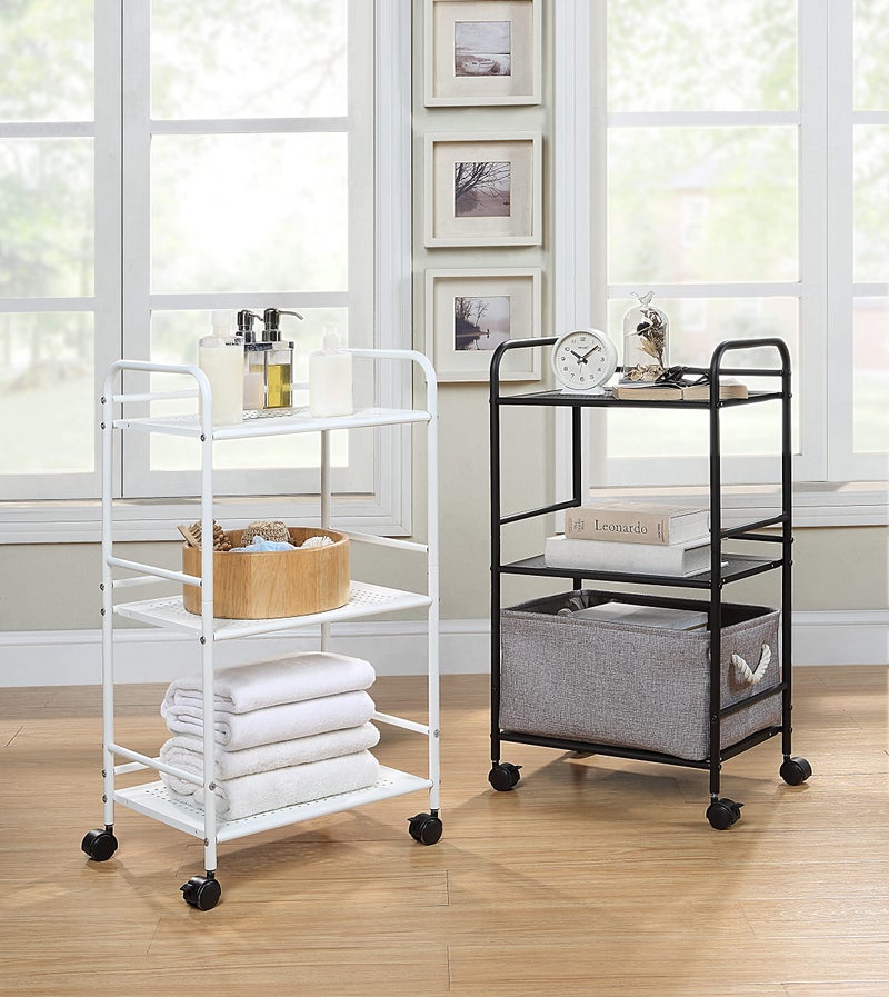 SunnyPoint 3-Tier Rolling Utility Cart â€“ Metal Storage Organizer with Wheels, Mobile Kitchen Cart, Office & Home Organizer, White, 12" D x 16.92" W x 31.1" H - Image 5