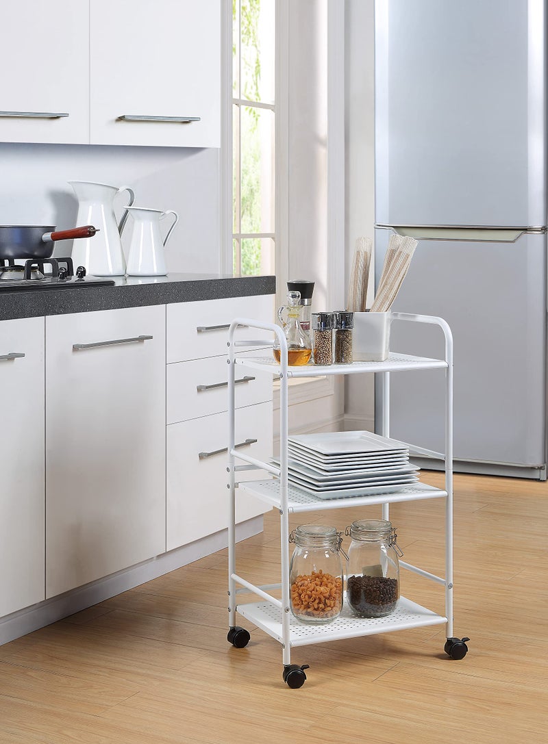 SunnyPoint 3-Tier Rolling Utility Cart â€“ Metal Storage Organizer with Wheels, Mobile Kitchen Cart, Office & Home Organizer, White, 12" D x 16.92" W x 31.1" H - Image 4
