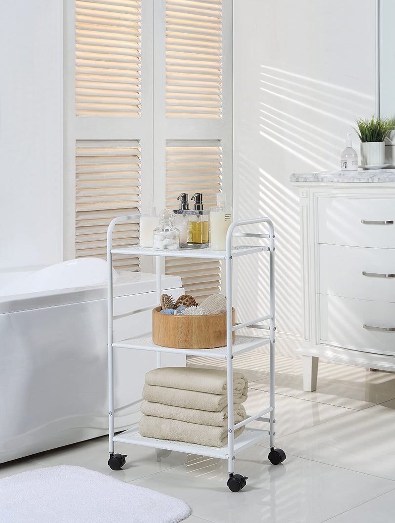 SunnyPoint 3-Tier Rolling Utility Cart â€“ Metal Storage Organizer with Wheels, Mobile Kitchen Cart, Office & Home Organizer, White, 12" D x 16.92" W x 31.1" H - Image 3