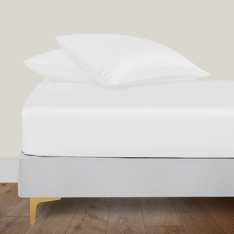 LINENWALAS Fitted Sheet Made from 100% Natural Bamboo, with Secure, Elastic, Deep Pocket, Softest Cool Bedding, Perfect for Skincare, Super King Size Bed, White - Image 1