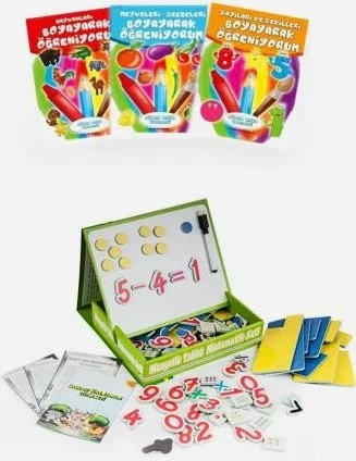 Masho Trend Magnetic Mathematics Writing Board + 3 Coloring Books - Tablet with Magnet Box - Mathematics Set