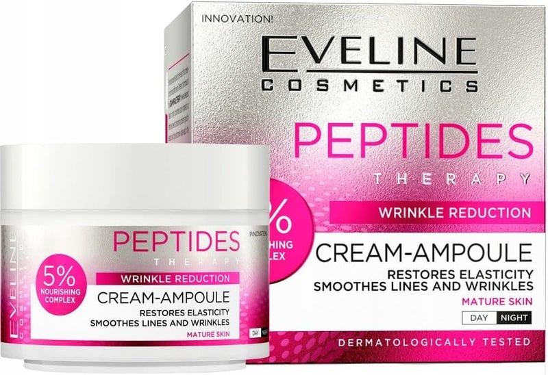 EVELINE COSMETICS أمبولة كريم إيفلين كوزمتيكس للعلاج بالببتيد نهارًا وليلاً، 50 مل - يستعيد المرونة وينعم الخطوط والتجاعيد