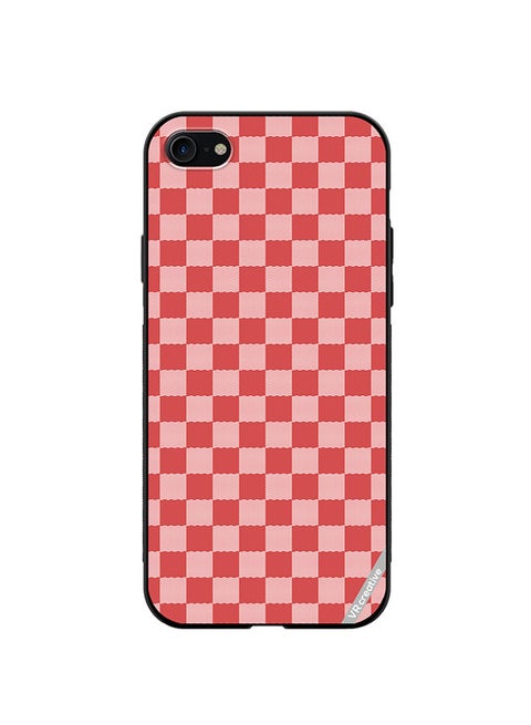Protective Case Cover For Apple iPhone 7/8/SE 2020 Red Checkerboard Abstract Textured Checkers Design Multicolour