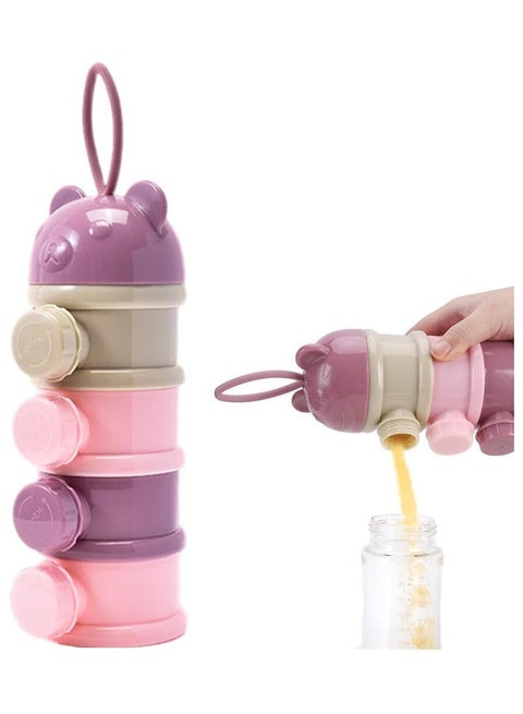4-Layer Baby Milk Formula Dispenser, Spill Proof Baby Snack Storage Container, Stackable Travel Formula Container, Bpa Free (Pink)