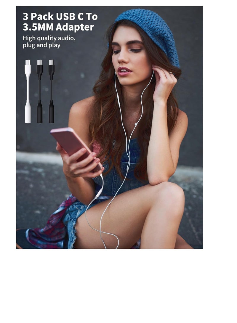 3pcs USB C to 3.5mm Headphone Jack Adapter, USB Type C 3.5mm Jack Connector for Samsung Galaxy A54 A53 A33 S23 S22 Ultra S21 FE Note 20 OnePlus 11 10 9 Pro Google Pixel 7 7a 6 Pro, - Image 3