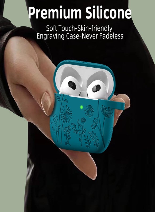Lerobo for Airpods 4 Case Cover,Flower Engraved Silicone Full Protective Cover with Cleaner Kit & Keychain Compatible with Apple Airpods 4 Case 2024, Verdant Blue - Image 5