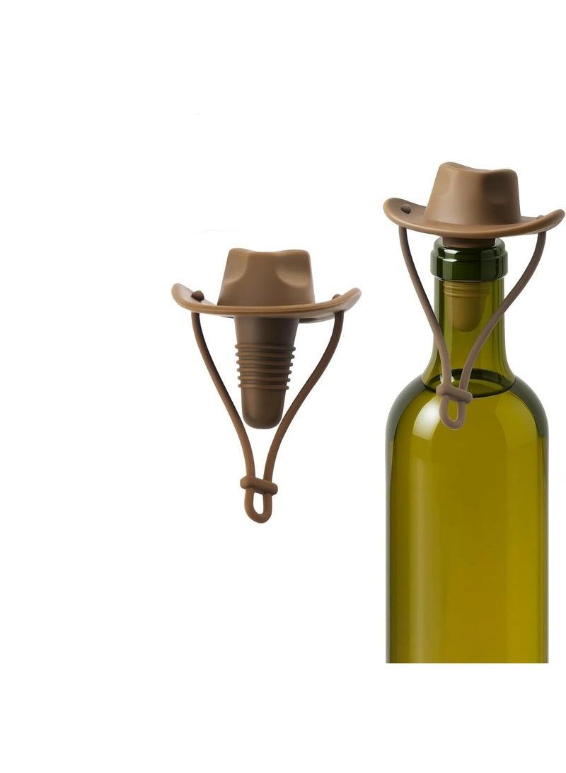 Cowboy Hat Wine Bottle Stoppers, Silicone Decorative Wine Plug & Champagne Cork Cover, Funny Kitchen Gadget to Seal and Keep Wine Fresh, Unique Gifts for Men Women, Mom Dad (Coffee) - Image 1