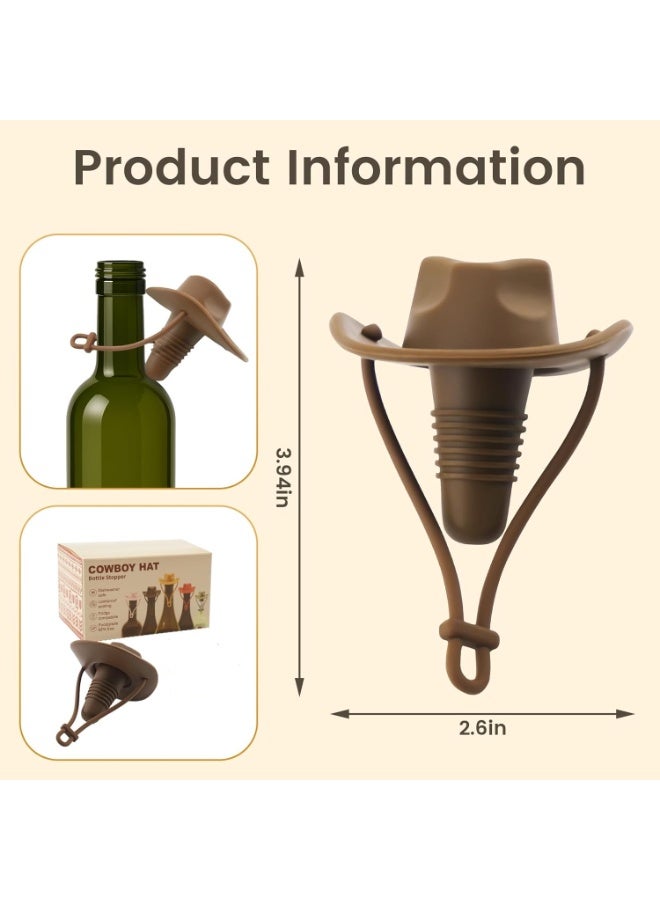 Cowboy Hat Wine Bottle Stoppers, Silicone Decorative Wine Plug & Champagne Cork Cover, Funny Kitchen Gadget to Seal and Keep Wine Fresh, Unique Gifts for Men Women, Mom Dad (Coffee) - Image 2