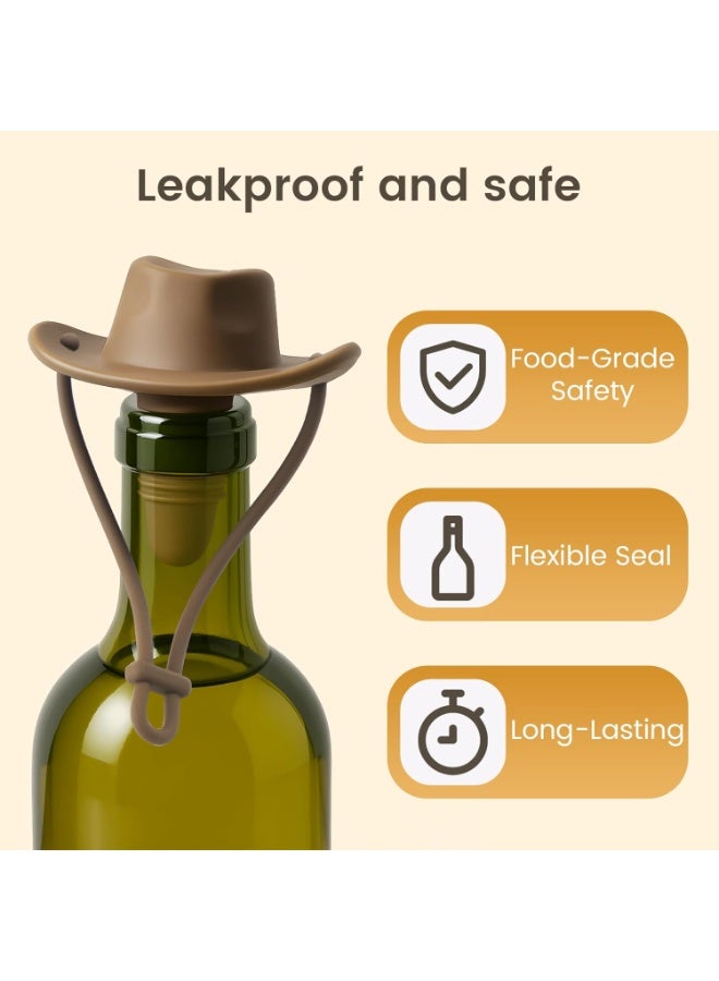 Cowboy Hat Wine Bottle Stoppers, Silicone Decorative Wine Plug & Champagne Cork Cover, Funny Kitchen Gadget to Seal and Keep Wine Fresh, Unique Gifts for Men Women, Mom Dad (Coffee) - Image 4