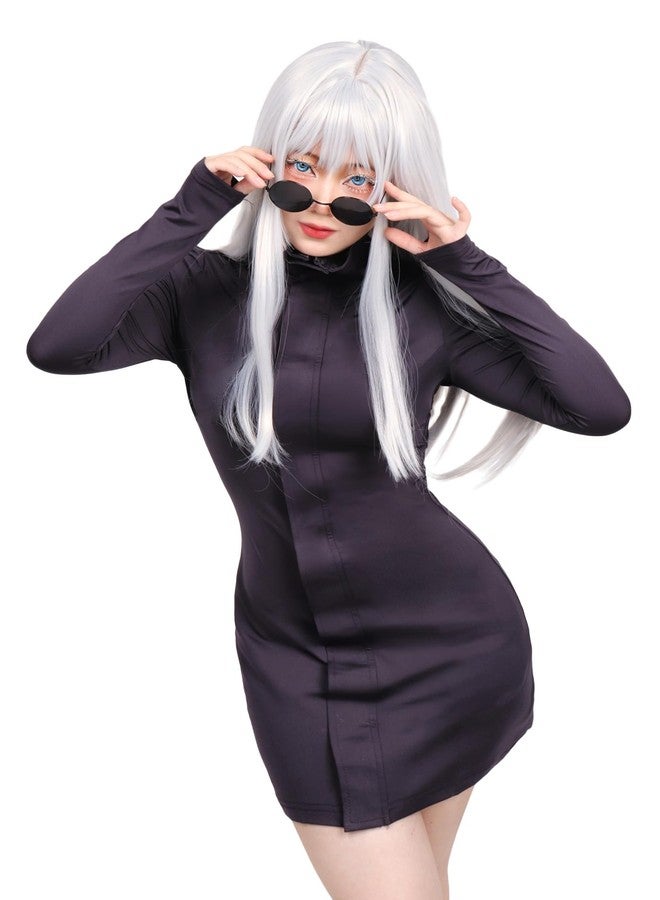 DAZCOS Anime 2 Piece Cosplay Female Costume Women US Size Party Dress with Glasses for Halloween, Dark Purple, XXL - Image 1