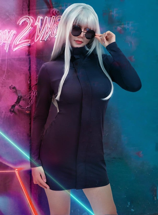 DAZCOS Anime 2 Piece Cosplay Female Costume Women US Size Party Dress with Glasses for Halloween, Dark Purple, XXL - Image 3