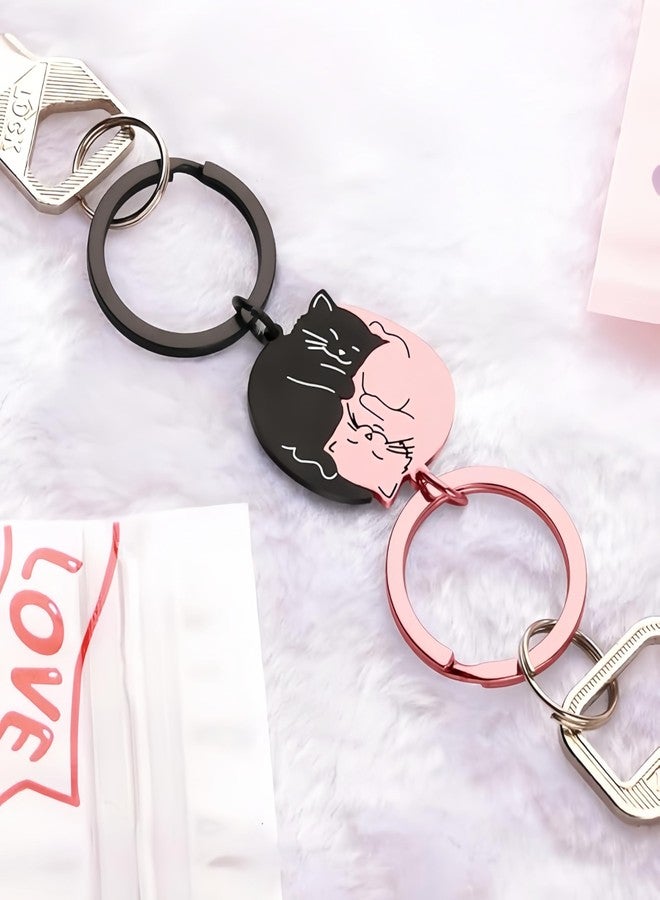 Axmerdal Couple Gift Keychain Cute Valentine's Day Gift for Him Her Lovely Lazy Cat Kitty Lover Best Friend Husband Wife Fiancée Couple Stuff for Christmas Birthday Anniversary (black&rose gold) - Image 4