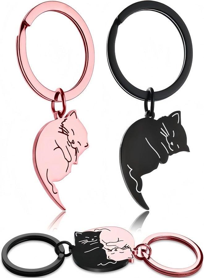 Axmerdal Couple Gift Keychain Cute Valentine's Day Gift for Him Her Lovely Lazy Cat Kitty Lover Best Friend Husband Wife Fiancée Couple Stuff for Christmas Birthday Anniversary (black&rose gold) - Image 3