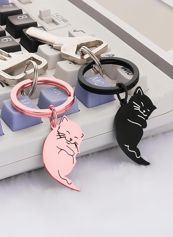 Axmerdal Couple Gift Keychain Cute Valentine's Day Gift for Him Her Lovely Lazy Cat Kitty Lover Best Friend Husband Wife Fiancée Couple Stuff for Christmas Birthday Anniversary (black&rose gold) - Image 5