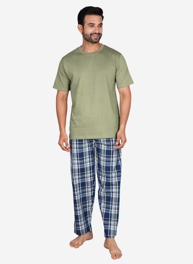 Victor and Jane Solid Short Sleeve T-Shirt and Checked Pyjama Set
