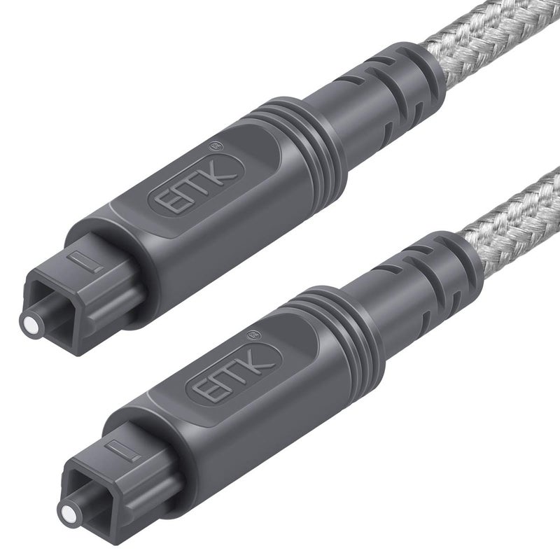 EMK Digital Optical Audio Cable Toslink Cable - [Cotton Braided Jacket,Durable and Flexible] Fiber Optic Cord for Home Theater, Sound bar, TV, PS4, Xbox & More (Grey-10Feet/3M) - Image 1