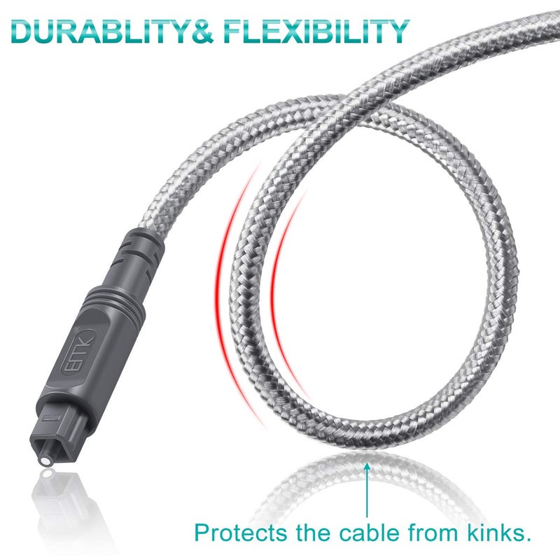 EMK Digital Optical Audio Cable Toslink Cable - [Cotton Braided Jacket,Durable and Flexible] Fiber Optic Cord for Home Theater, Sound bar, TV, PS4, Xbox & More (Grey-10Feet/3M) - Image 5
