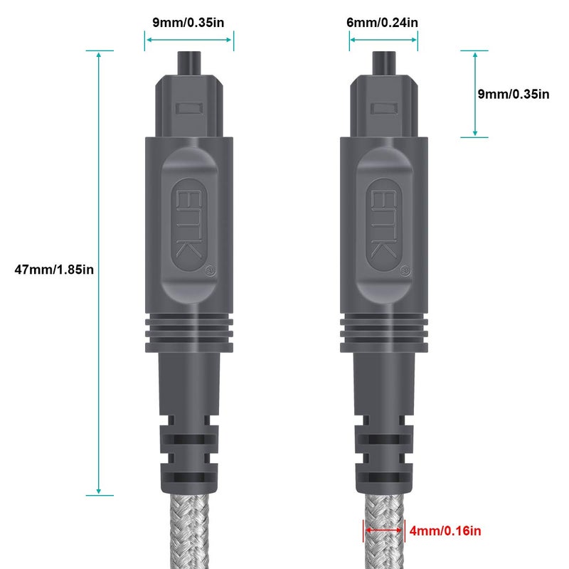 EMK Digital Optical Audio Cable Toslink Cable - [Cotton Braided Jacket,Durable and Flexible] Fiber Optic Cord for Home Theater, Sound bar, TV, PS4, Xbox & More (Grey-10Feet/3M) - Image 4