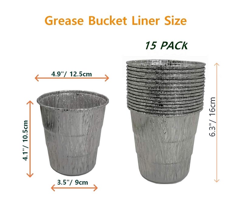 Firsgrill 15-Pack Liners & Replacement Traeger HDW152 Drip Grease Bucket for Traeger 20/22/34, Pit Boss, etc Pellets Smoke (Black 15) - Image 3