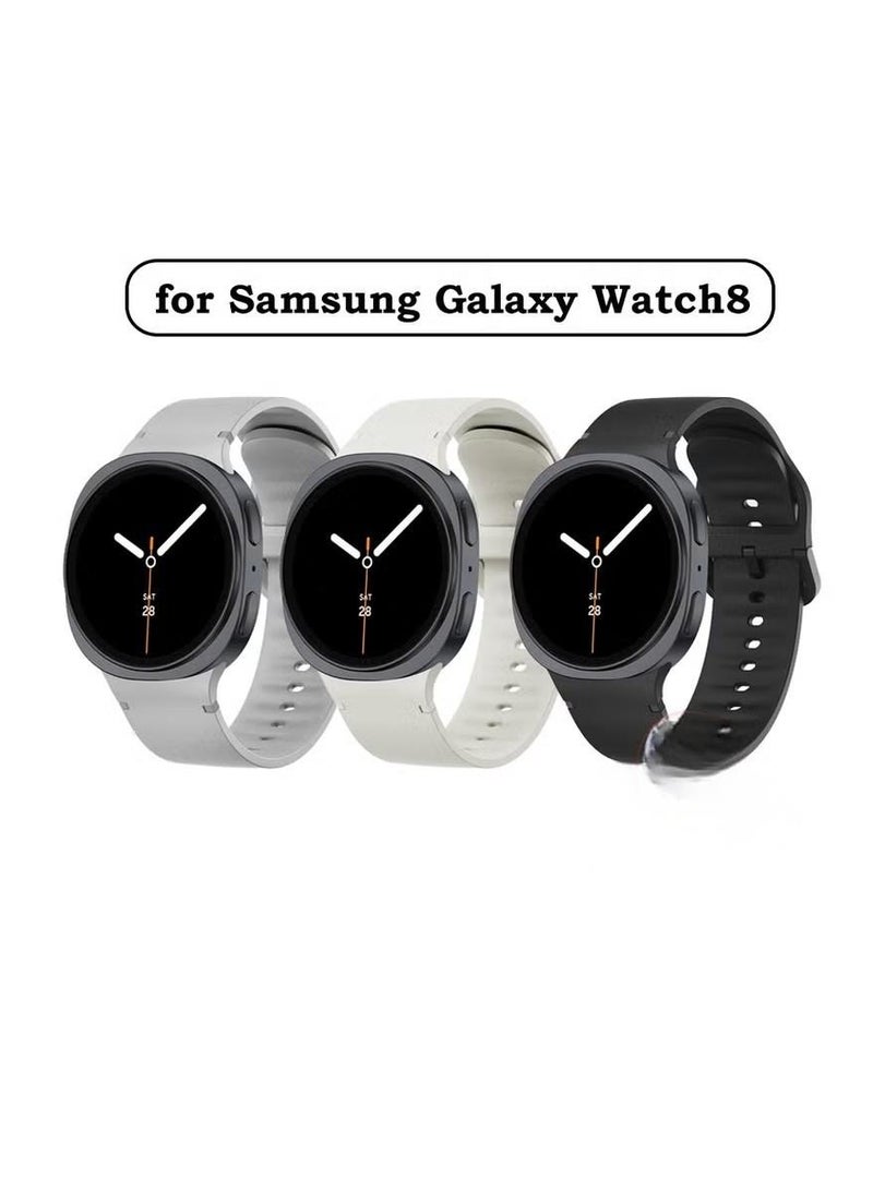3PCS for Samsung Galaxy Watch8 40MM/44MM,Samsung Galaxy Watch8 Classic 46MM Silicone Sport Watch Strap Black/White/Grey - Image 1