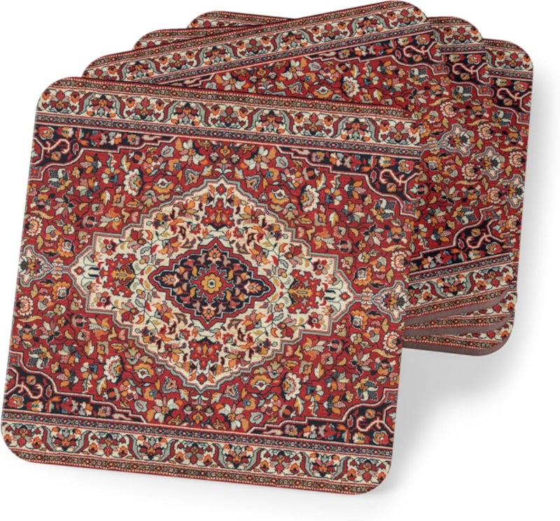 Four Pieces Ramadan Persian Pattern Wooden Coasters, Oriental Persian Rug Wooden Coasters - Vintage Carpet Pattern, Heat-Resistant & Durable - Set of 4 - Coaster-54