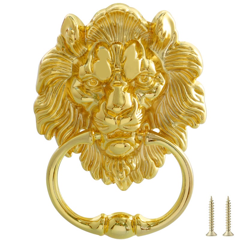 MOLIGOU Lion Head Door Knocker 6 Inch Decorative Front Door Knocker Antique Lion Door Ring Pull Handle Gold