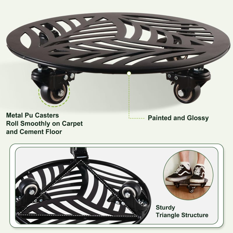 Planterhoma 3 Packs Large Metal Plant Caddy with Wheels 13 Inches Heavy-duty Wrought Iron Rolling Plant Stands with Casters Indoor Outdoor Planter Roller Base Plant Movers Black, Strong Load Capacity - Image 5
