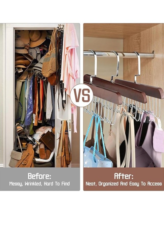 Generic Tie Hanger with 8 Hanger Hooks, Scarf and Bra Organiser, Wooden Hangers for Wardrobe Multipurpose Cloth Hanger Belt Hangers for Wardrobe Storage Cupboard Organizer (1PC)  - Image 2