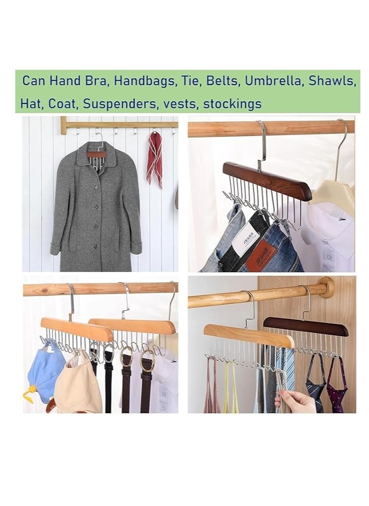 Generic Tie Hanger with 8 Hanger Hooks, Scarf and Bra Organiser, Wooden Hangers for Wardrobe Multipurpose Cloth Hanger Belt Hangers for Wardrobe Storage Cupboard Organizer (1PC)  - Image 3