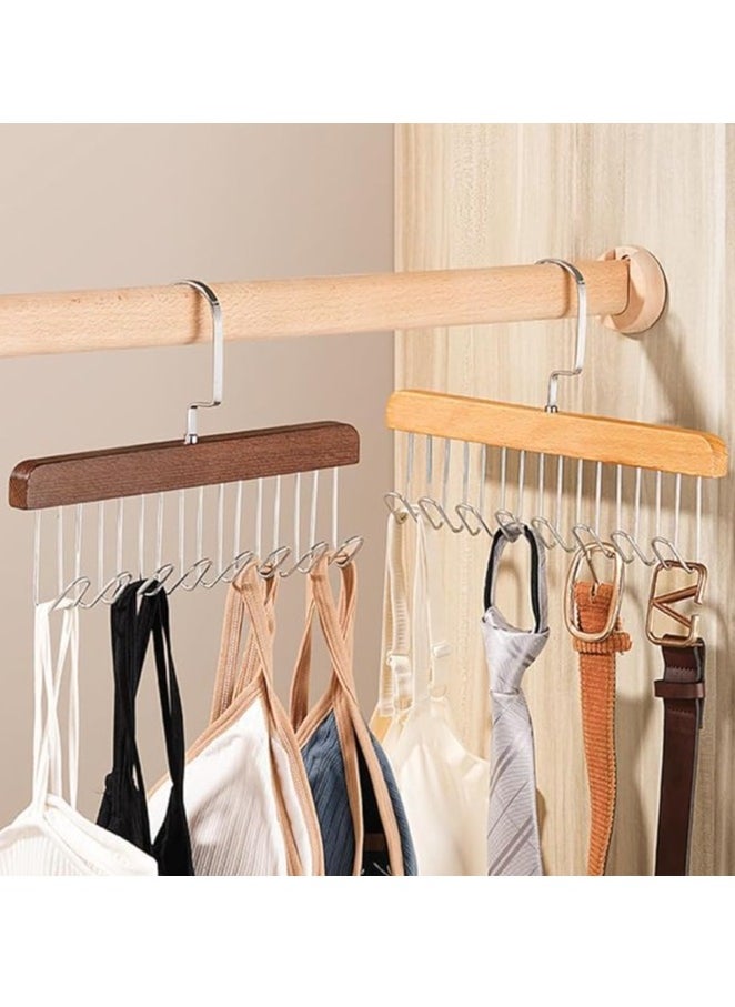 Generic Tie Hanger with 8 Hanger Hooks, Scarf and Bra Organiser, Wooden Hangers for Wardrobe Multipurpose Cloth Hanger Belt Hangers for Wardrobe Storage Cupboard Organizer (1PC)  - Image 4