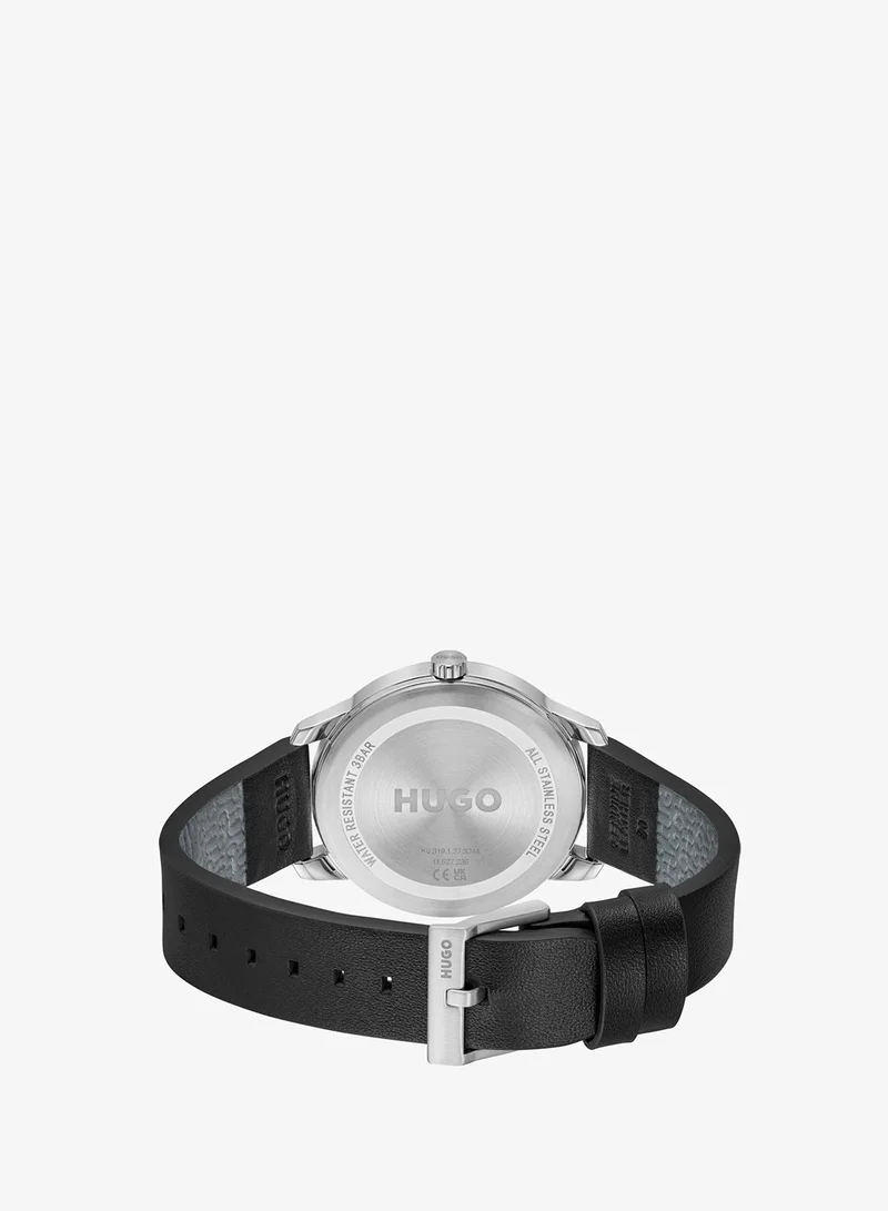 HUGO  3-Hand #Stamp Collection Quartz Movement Watch For Men With Black Leather Strap - 1530362 for Men | Best Price UAE