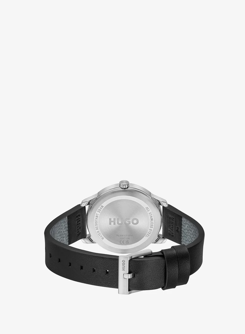 HUGO  3-Hand #Stamp Collection Quartz Movement Watch For Men With Black Leather Strap - 1530362 for Men | Best Price UAE