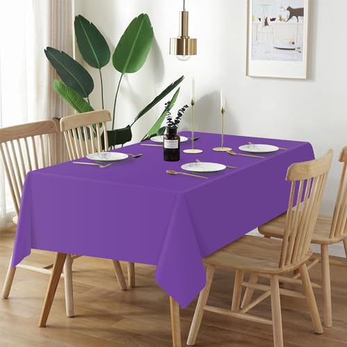 QIKSION Plastic Table Cloth Disposable 2 Pack, 54 x 108 Inch Tablecloths for Rectangle Tables, Purple Plastic Table Cover - Image 2